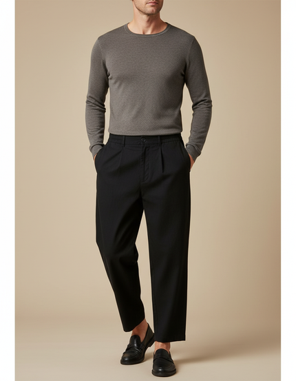 Pantalon Japonais Homme Noir Ample - Gabardine