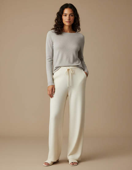 Pantalon Japonais Crème Droit Lâche Confortable Cachemire - Beige Laine