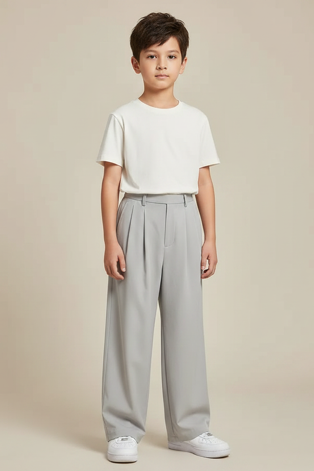 Pantalon Japonais Gris Ample Plissé Décontracté Enfant - Polyester