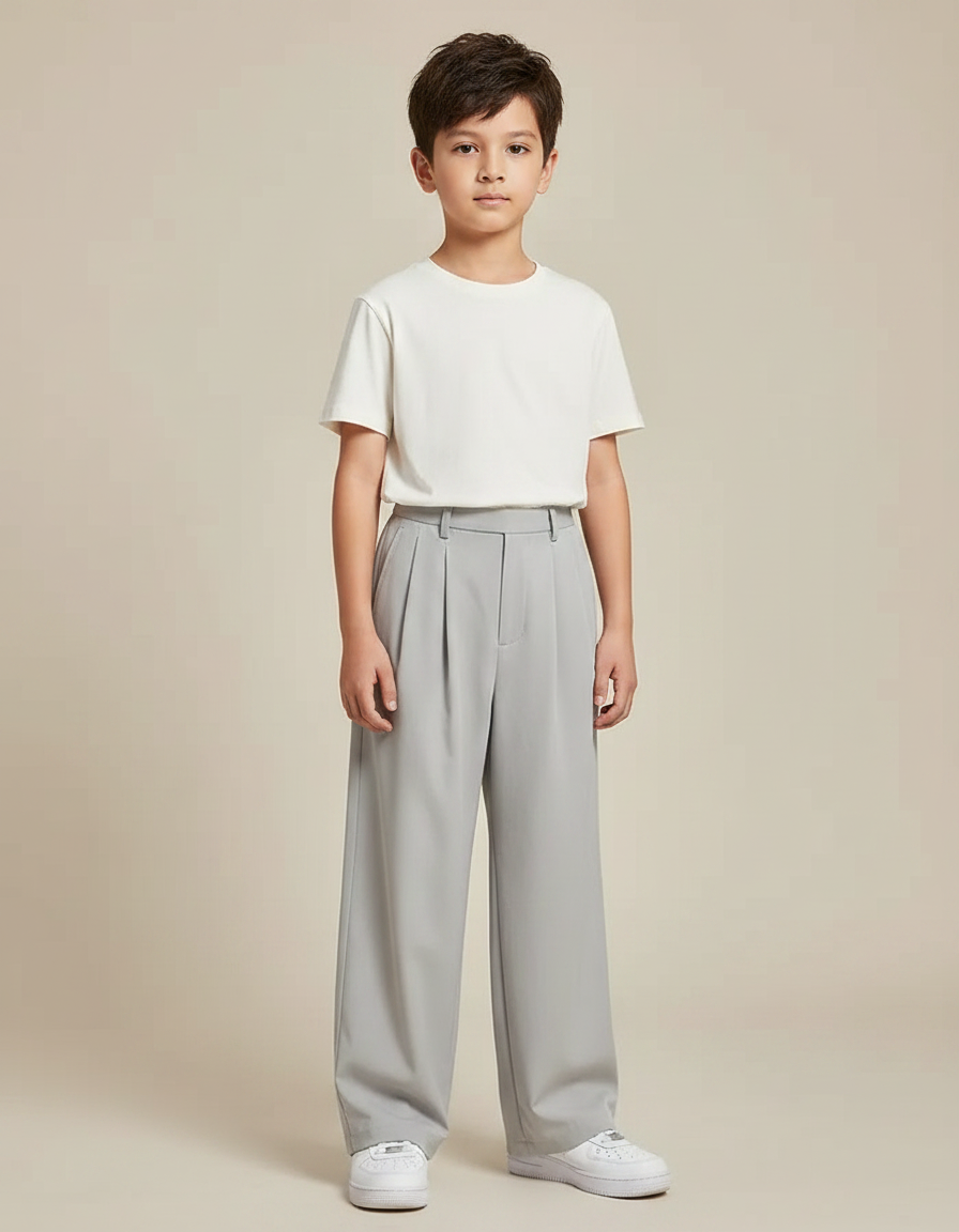 Pantalon Japonais Gris Ample Plissé Décontracté Enfant - Polyester