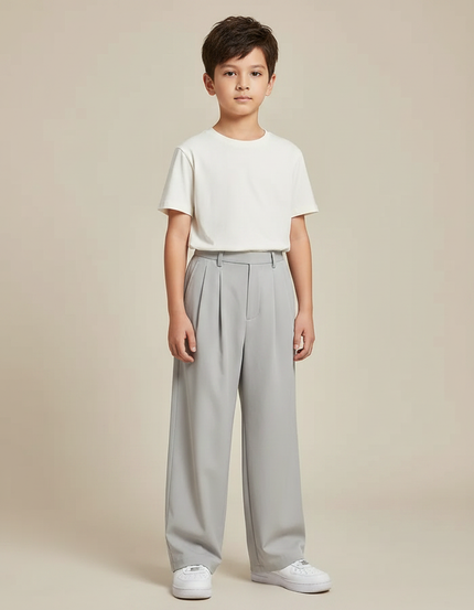 Pantalon Japonais Gris Ample Plissé Décontracté Enfant - Polyester
