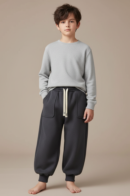 Pantalon Japonais Gris Anthracite Ample Molleton Enfant