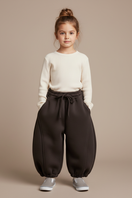 Pantalon Japonais Marron Ample Épais Chaud Enfant - Molleton