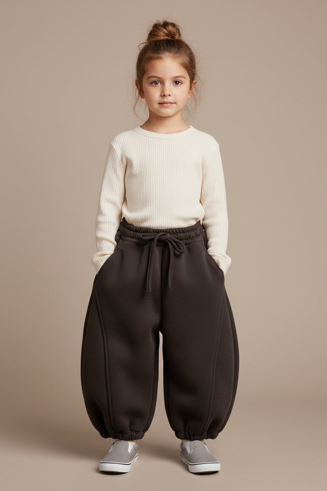 Pantalon Japonais Marron Ample Épais Chaud Enfant - Molleton