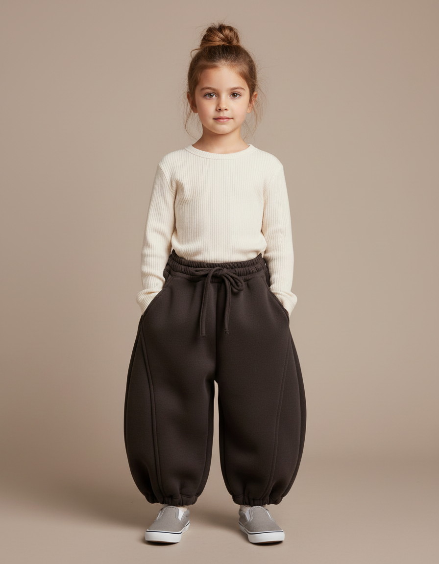 Pantalon Japonais Marron Ample Épais Chaud Enfant - Molleton