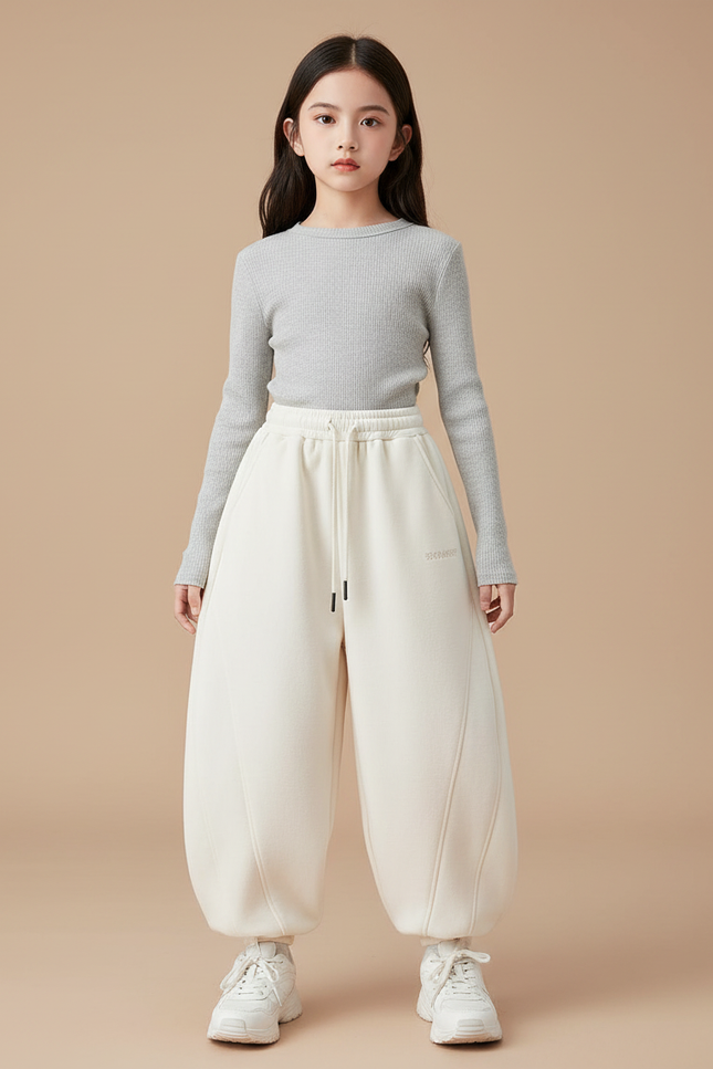 Pantalon Japonais Crème Bouffant Ample Molleton Confortable Fille - Beige