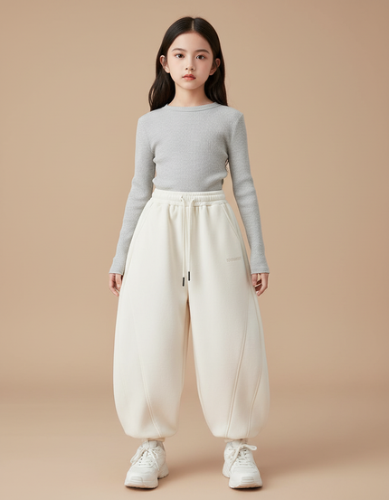Pantalon Japonais Crème Bouffant Ample Molleton Confortable Fille - Beige