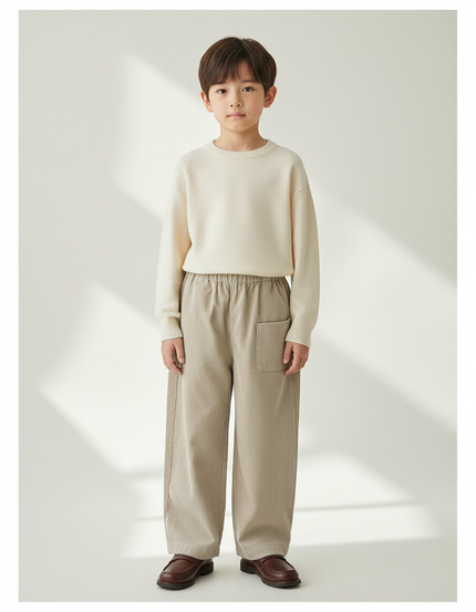 Pantalon Japonais Beige Côtelé Ample Décontracté Enfant - Cordé