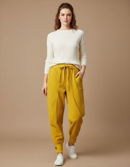 Pantalon Japonais Jaune Cordon Velours Côtelé Ample - Cordé
