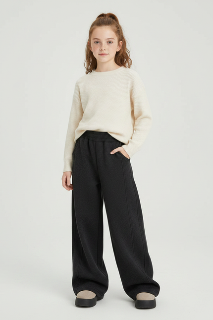 Pantalon Japonais Noir Ample Molleton Chaud Confortable - Gris