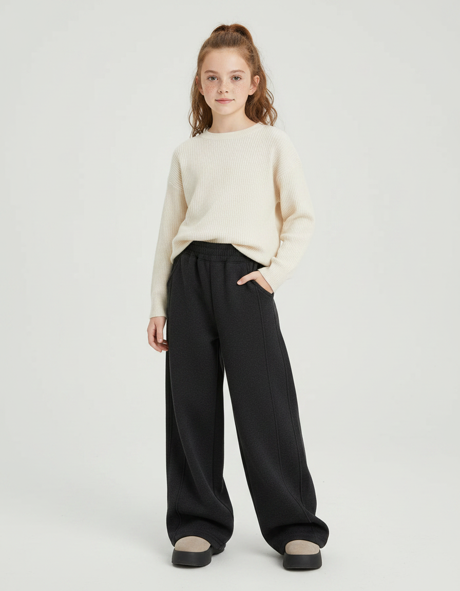 Pantalon Japonais Noir Ample Molleton Chaud Confortable - Gris