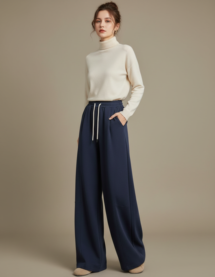 Pantalon Japonais Bleu Marine Ample Cordon Décontracté - Molleton