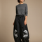 Pantalon Japonais Noir Ample Brodé Grue Fluide - Viscose