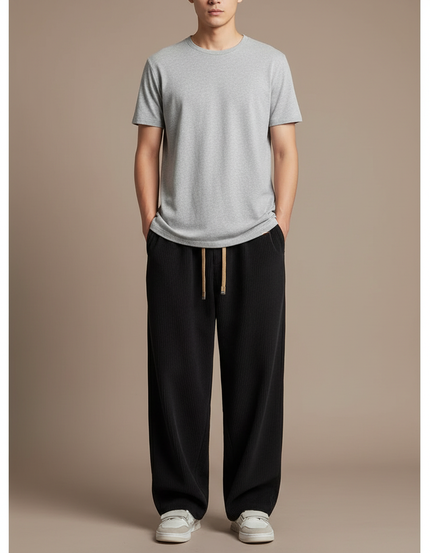 Pantalon Japonais Velours Côtelé Noir Ample Décontracté Homme - Cordé