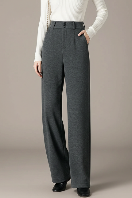 Pantalon Japonais Gris Anthracite Droit Taille Haute Ample - Molleton