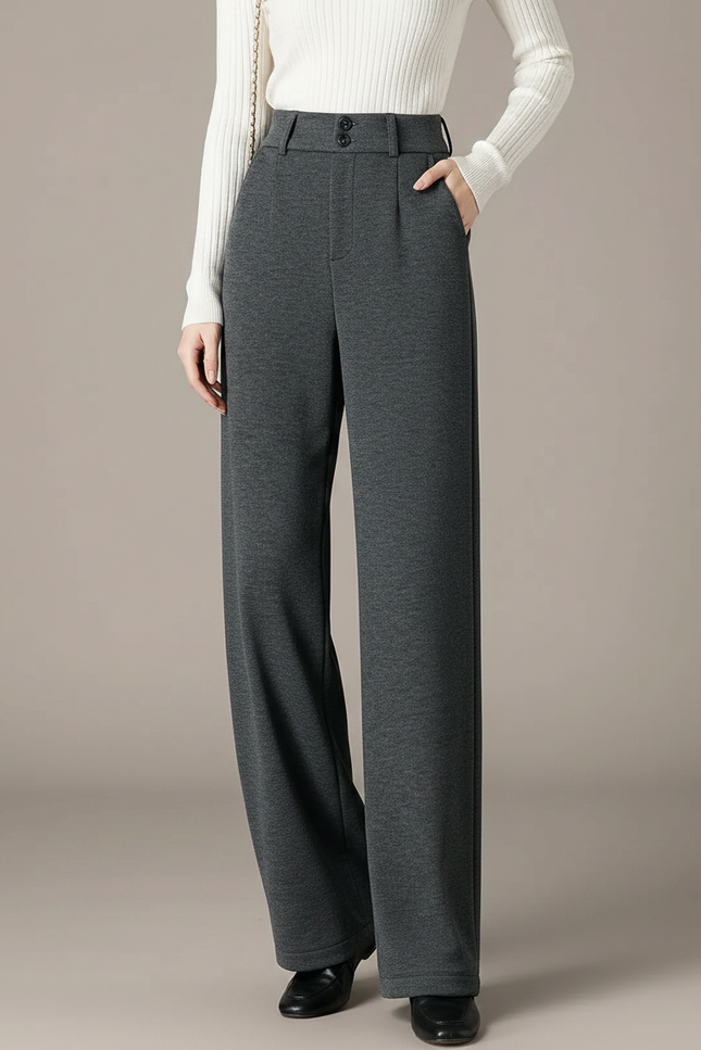 Pantalon Japonais Gris Anthracite Droit Taille Haute Ample - Molleton
