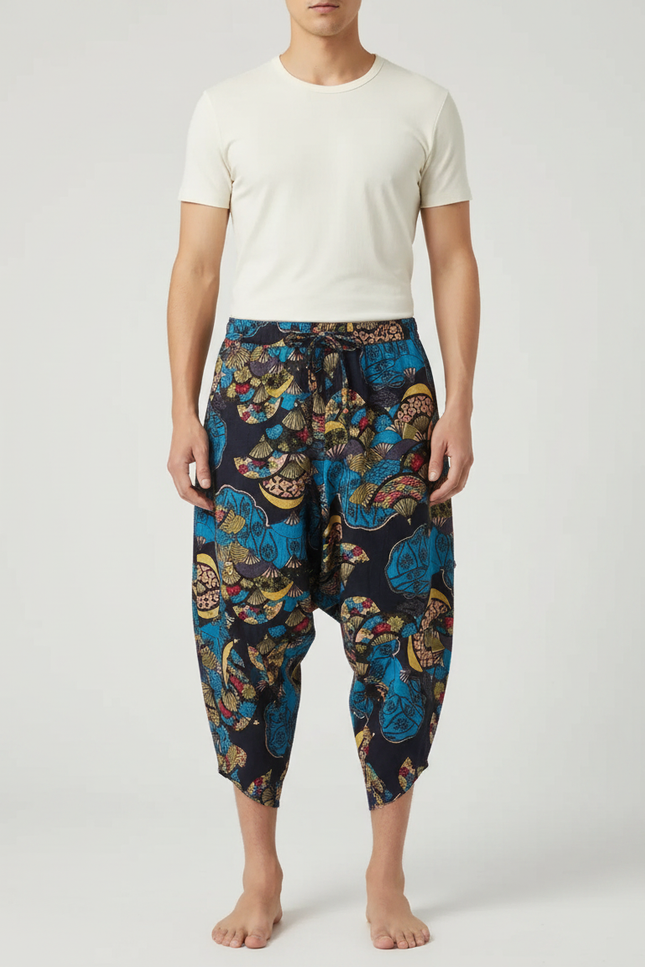 Pantalon Japonais Sarouel Imprimé Éléphants Ample Coton Homme