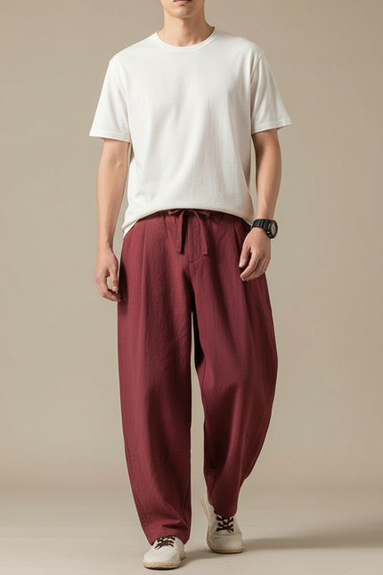 Pantalon Baggy Japonais - Bordeaux Lin