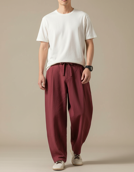 Pantalon Baggy Japonais - Bordeaux Lin