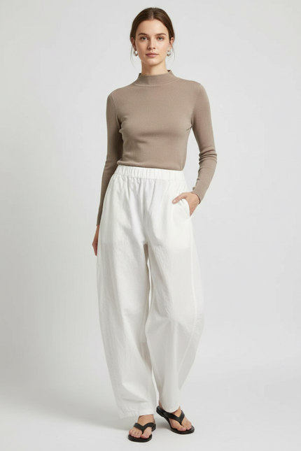 Pantalon Japonais Blanc Coton Ample Décontracté Fluide