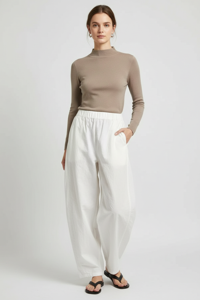 Pantalon Japonais Blanc Coton Ample Décontracté Fluide
