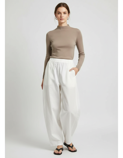 Pantalon Japonais Blanc Coton Ample Décontracté Fluide