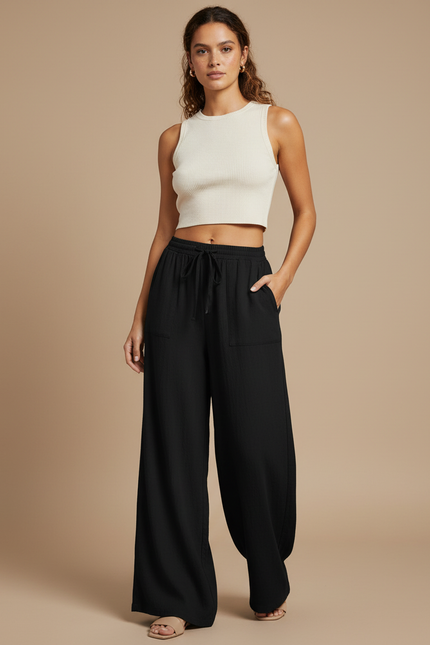 Pantalon Japonais Noir Fluide Ample Confortable - Viscose