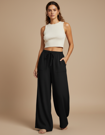 Pantalon Japonais Noir Fluide Ample Confortable - Viscose