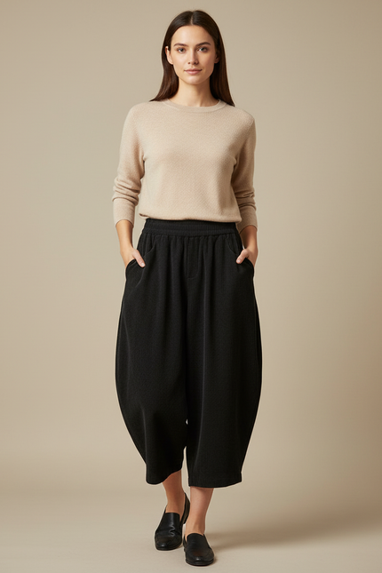 Pantalon Japonais Noir Côtelé Ample Harem Confortable - Cordé