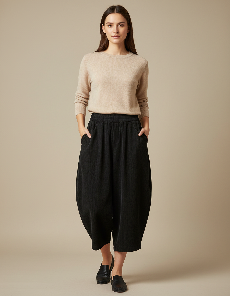 Pantalon Japonais Noir Côtelé Ample Harem Confortable - Cordé