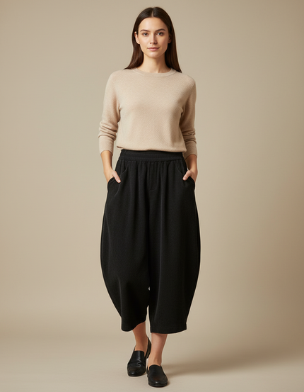 Pantalon Japonais Noir Côtelé Ample Harem Confortable - Cordé