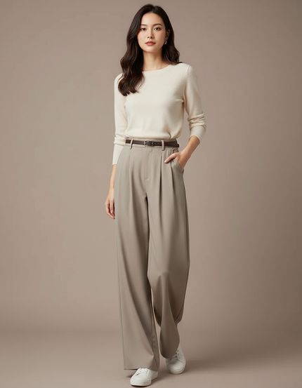 Pantalon Japonais Gris Plissé Ample Élégant Fluide - Polyester