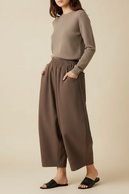 Pantalon Japonais Marron Ample Fluide Coton Décontracté - Molleton