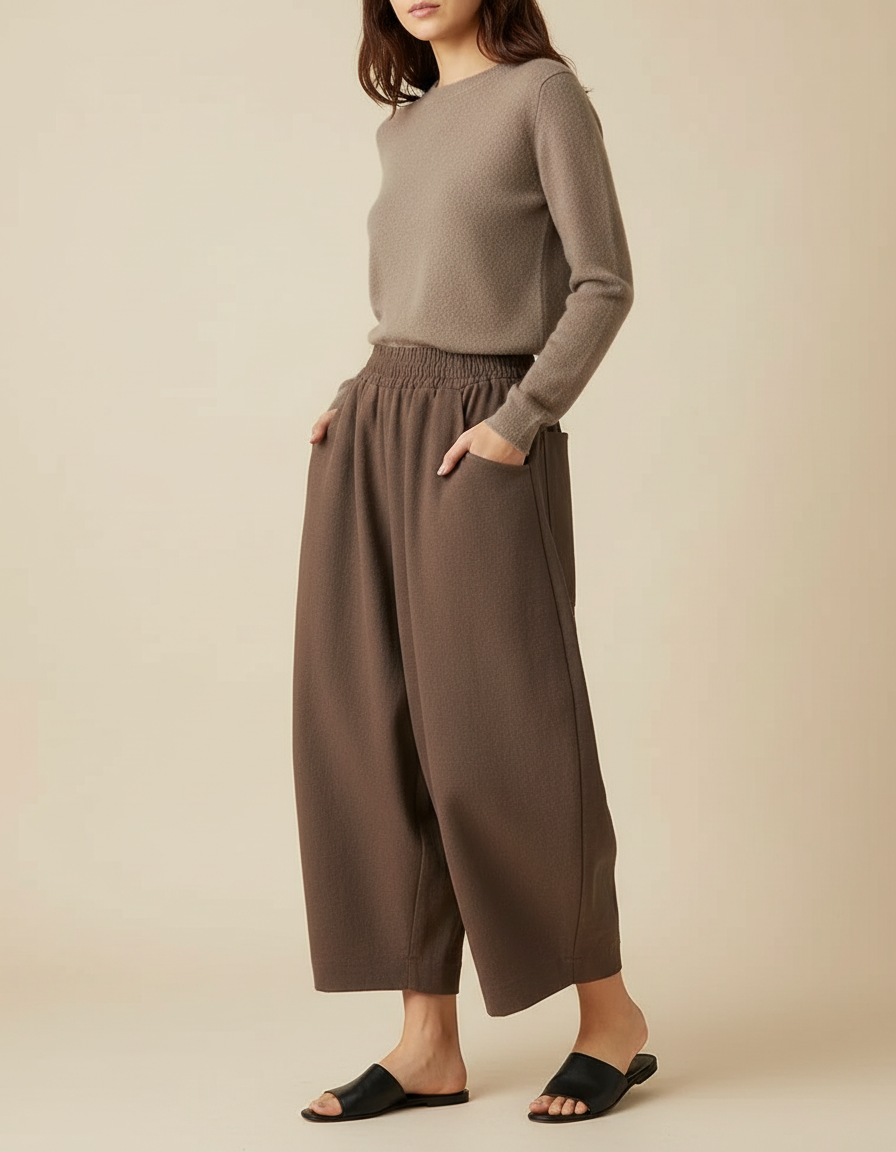 Pantalon Japonais Marron Ample Fluide Coton Décontracté - Molleton