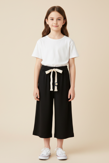 Pantalon Japonais Fille Noir Ample - Maille