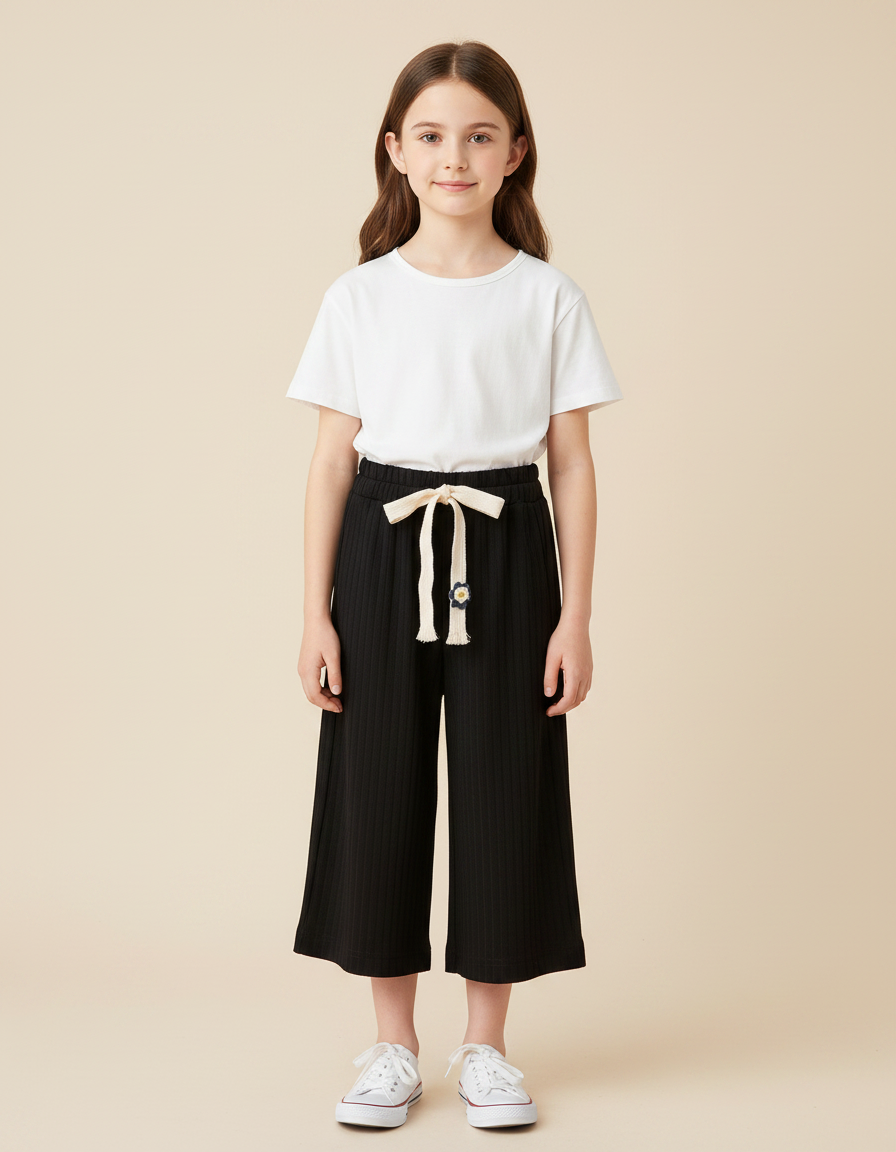 Pantalon Japonais Fille Noir Ample - Maille