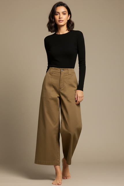 Pantalon Japonais Kaki Coton Ample Décontracté Droit