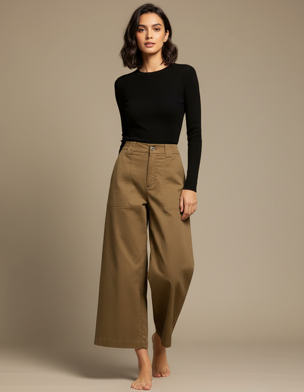 Pantalon Japonais Kaki Coton Ample Décontracté Droit