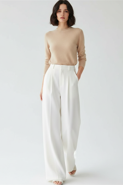 Pantalon Japonais Blanc Fluide Ample Élégant Décontracté - Polyester