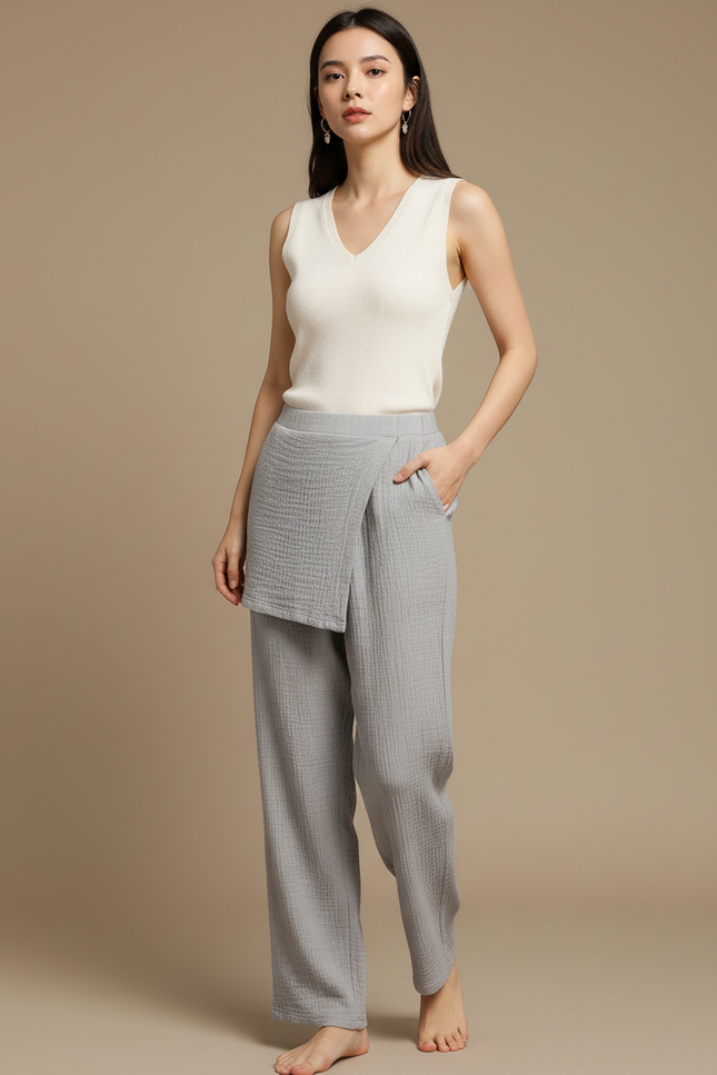 Pantalon Japonais Gris Crêpe Ample Confortable Estival - Coton
