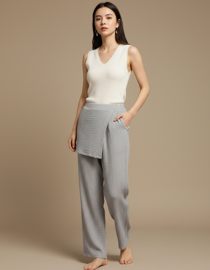 Pantalon Japonais Gris Crêpe Ample Confortable Estival - Coton