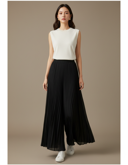 Pantalon Japonais Noir Plissé Fluide Élégant Ample - Polyester