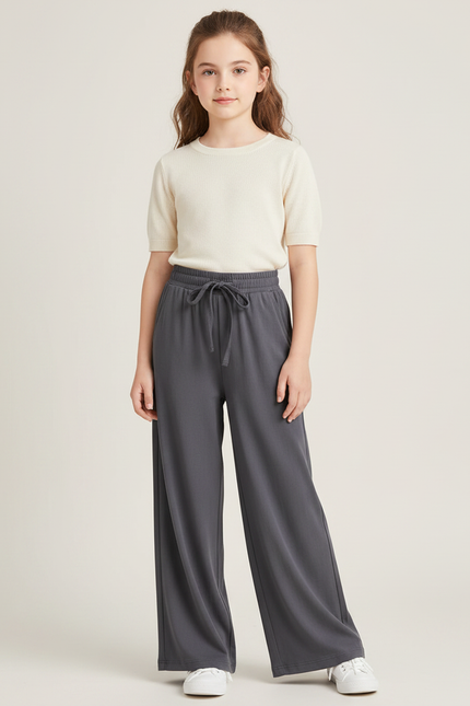 Pantalon Japonais Gris Ample Fluide Cordon Décontracté - Molleton