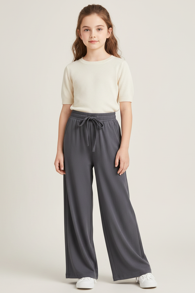 Pantalon Japonais Gris Ample Fluide Cordon Décontracté - Molleton