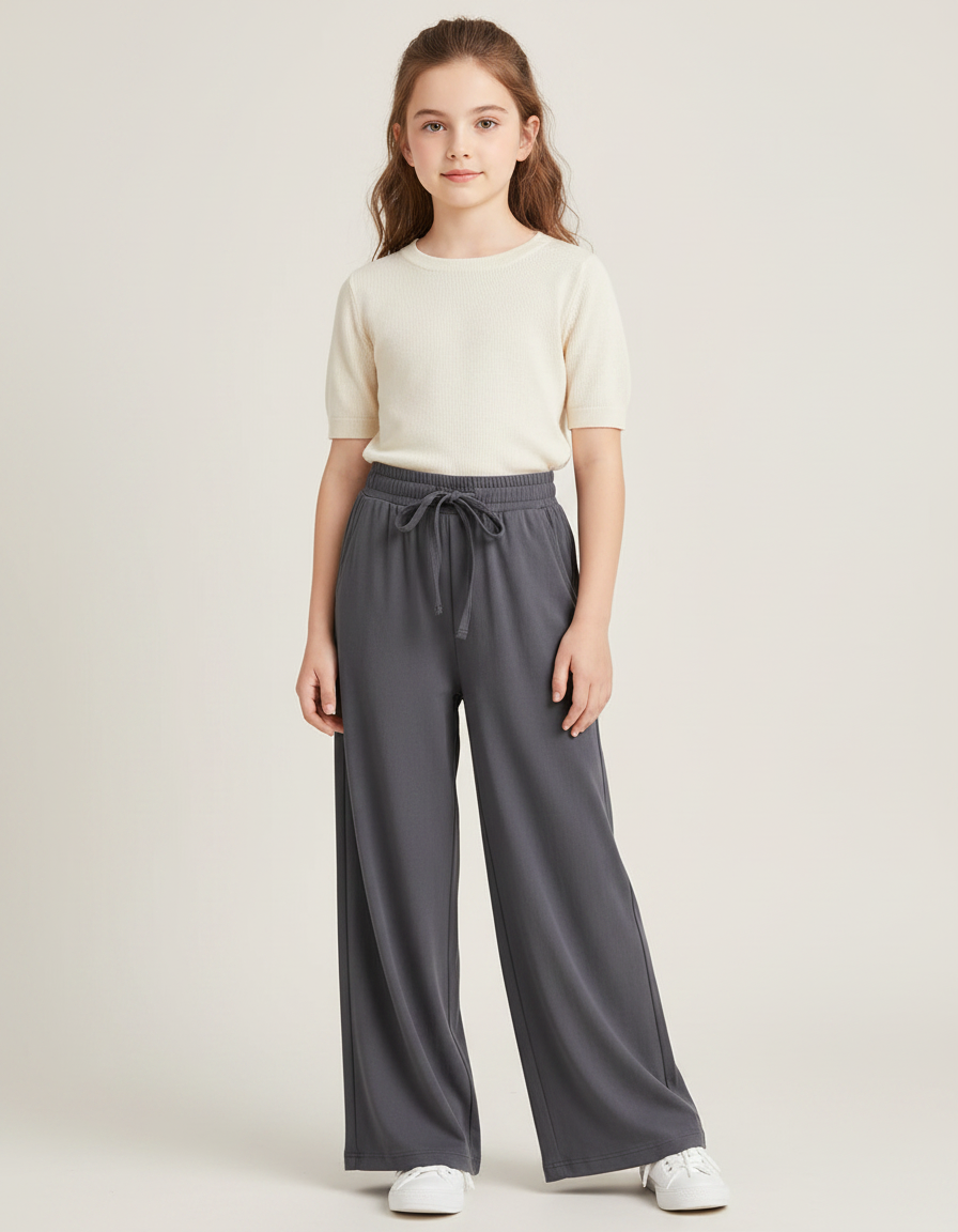 Pantalon Japonais Gris Ample Fluide Cordon Décontracté - Molleton