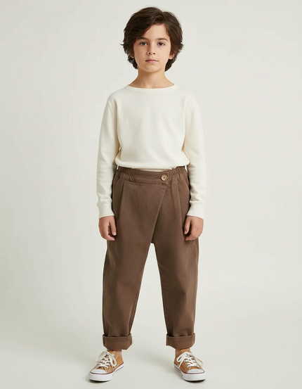 Pantalon Japonais Marron Ample Croisé Décontracté Enfant - Laine
