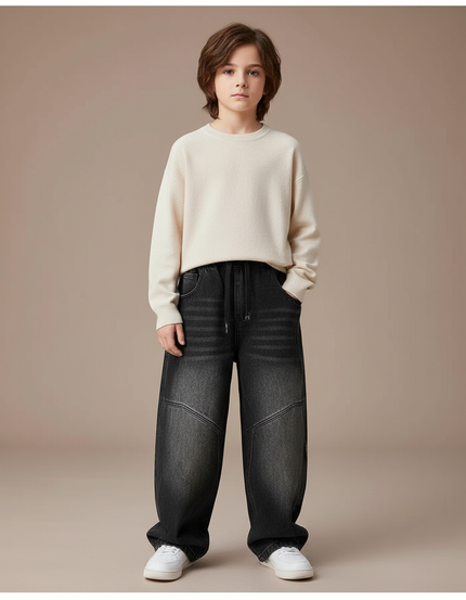 Pantalon Japonais Denim Dégradé Ample Garçon Streetwear - Noir Jean