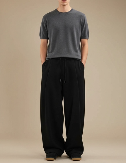 Pantalon Japonais Noir Ample Fluide Cordon Streetwear - Viscose