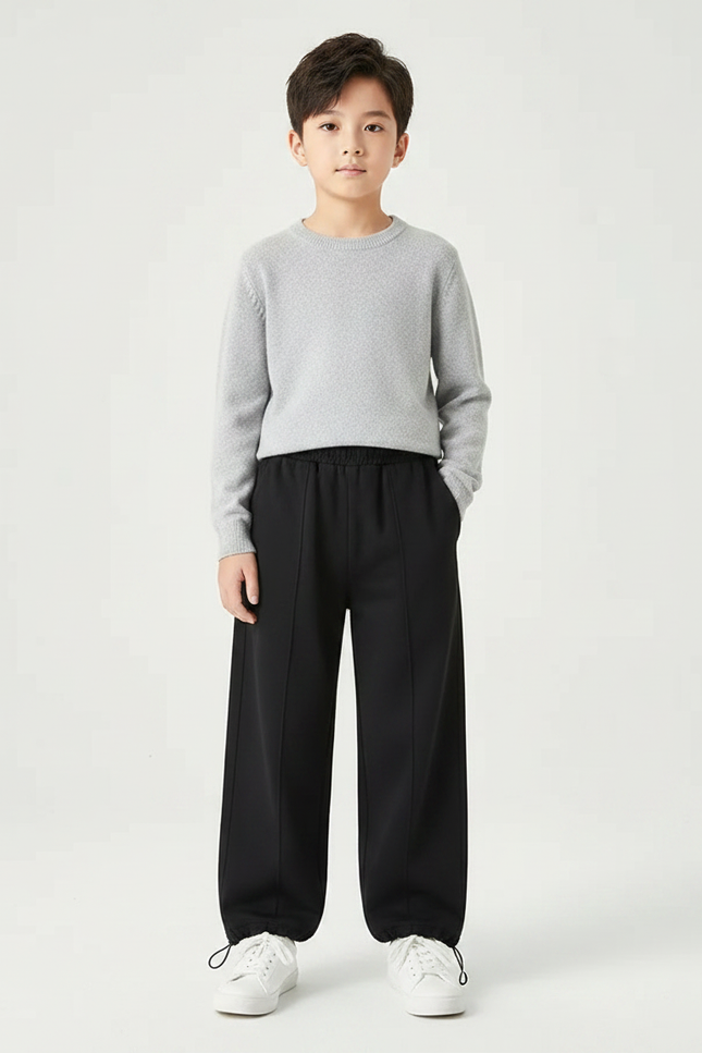 Pantalon Japonais Noir Ample Décontracté Garçon Minimaliste - Molleton