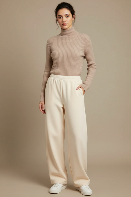 Pantalon Japonais Crème Ample Molleton Doux Confortable - Beige